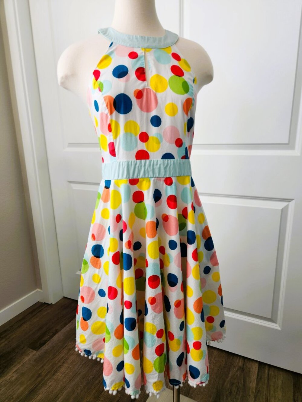 Smak Parlour Vintage Style Fit & Flare Midi Halter Dress Size L Polka Dots - Picture 5 of 10